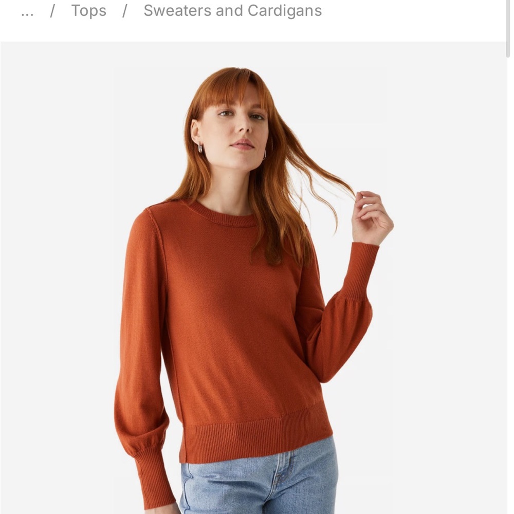 Frank And Oak Crew Neck Sweater with Ribbed Neckline and Balloon Sleeves